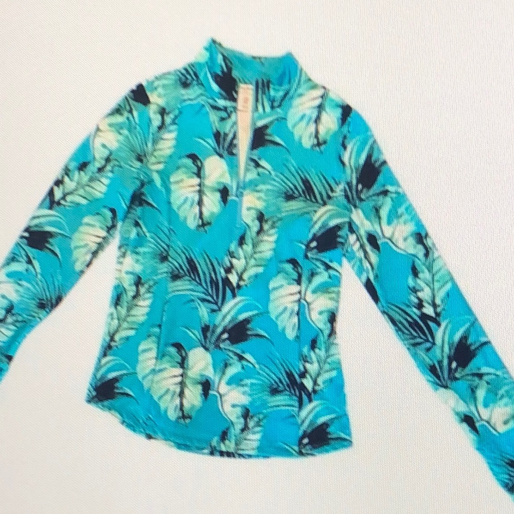 NWOT Tommy Bahama Golf Teal Tropical Half Zip Long Sleeve Top Size Medium